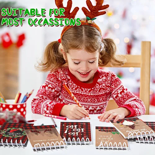 Miniatura 4 de Funrous 24 Piezas Mini Blocs de Notas en Espiral de Navidad, Tema Navideño de Cuadros Búfalo, Mini Bloc de Notas Pequeño con Patrón de Muñeco
