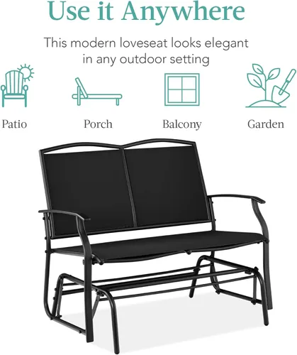 Miniatura 7 de Best Choice Products Columpio Deslizante de Patio Exterior para 2 Personas, Banco Loveseat Mecedor de Acero para Terraza, Porche con Tela Textilene