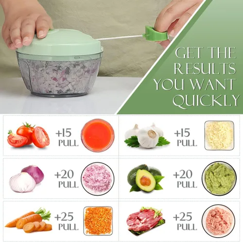Miniatura 2 de Ourokhome Procesador manual de alimentos picador de verduras, picador portátil de ajo con cuerda manual cortador de cebolla para verduras, jengibre