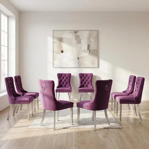 Miniatura 97 de OVENTA Juego de 4 sillas de comedor modernas tapizadas copetudas, terciopelo negro y gris y cuero con patas de madera maciza, sillas de cocina