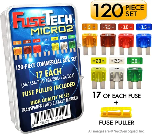 Miniatura 3 de Micro2 APT ATR 120 piezas surtidas de fusibles comerciales para automóviles (119 fusibles de hoja + extractor de fusibles) 5A 7.5A 10A 15A 20A 25A