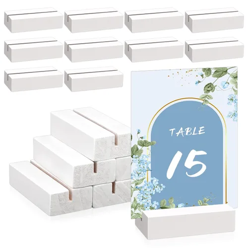 15 soportes de madera para números de mesa, soportes de madera para tarjetas, soporte para fotos, soportes acrílicos para ceremonia, fiesta de Blanco