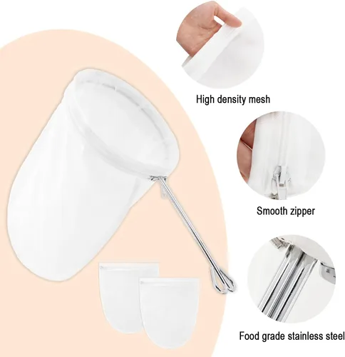 Miniatura 3 de Bolsas de malla ultra fina, colador de malla fina reutilizable con asa, colador de yogur, paños de queso, adecuado para filtrar té, yogur, jugo