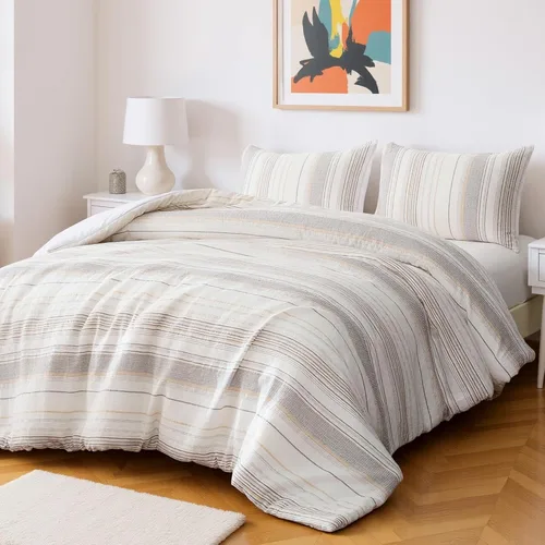 Miniatura 7 de Amazon Basics - Juego de edredón de 2 piezas, edredón de microfibra jacquard y funda de almohada, ropa de cama para todas las estaciones, Beige a