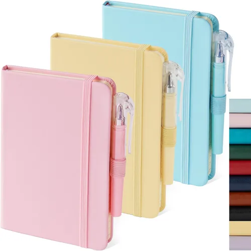 Miniatura 29 de Paquete de 3 cuadernos rayados con bolígrafo, cuadernos A5 (5.7 x 8.4 pulgadas) de tapa dura de cuero para mujeres y hombres, trabajo, 160 páginas