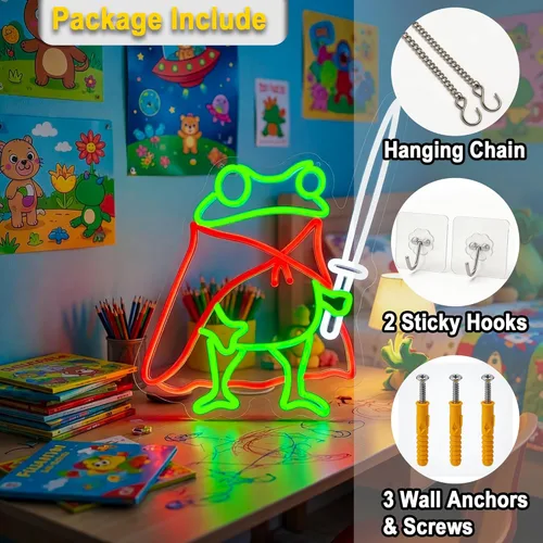 Miniatura 5 de Letrero de neón de rana Letreros de neón lindos para decoración de pared Letrero de neón LED verde y rojo para cueva de hombre, habitación, fiesta