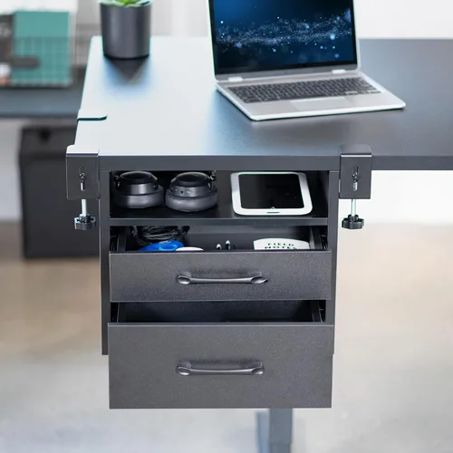 Miniatura 9 de VIVO - Sistema de cajones y estantes bajo el escritorio con abrazadera de esquina, accesorio para oficina para suministros, dispositivos de juego