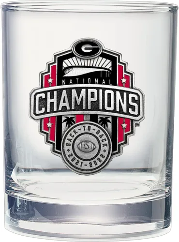 Heritage Pewter Georgia Bulldogs 2022 Campeonato Nacional Doble Old Fashion | Vaso Double Rocks de 14 OZ para Licor | Vidrio de peltre elaborado con