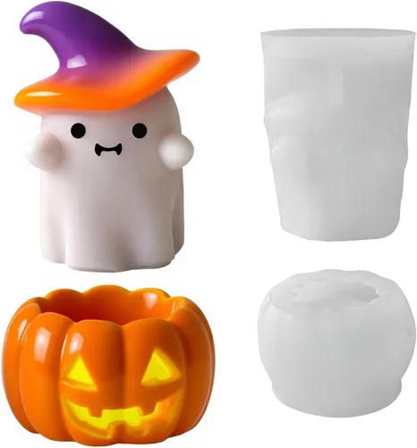 Miniatura 8 de Molde de vela de calabaza, molde de silicona de calabaza de terror 3D, molde de silicona reutilizable para velas de bricolaje, jabón hecho a mano