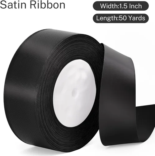 Miniatura 2 de Cinta negra de tela de satén de 1-1/2 pulgadas, cinta sólida de 50 yardas para envolver regalos, ramo de flores, corona, boda, decoración de fiesta