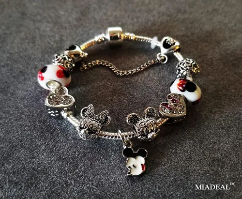 Miniatura 2 de MIADEAL Pulsera con dijes de plata con tema de ratón