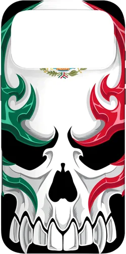 Miniatura 22 de iPhone 13 Pro Max Bandera de México - Estilo tribal de calavera mexicana - Funda hecha en México