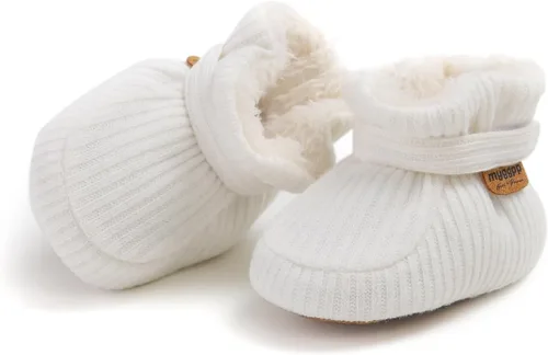Miniatura 44 de Botines de forro polar para bebés, niños y niñas, pantuflas antideslizantes con agarre suave, zapatos de calcetín para recién nacidos, cuna
