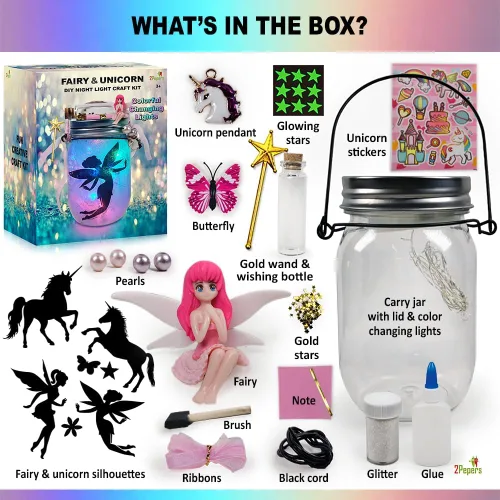 Miniatura 3 de Haz Tu Propio Frasco de Linterna de Unicornio y Hada con Luz Nocturna, Artes y Manualidades para Niños, Mejores Regalos de Cumpleaños para Niñas