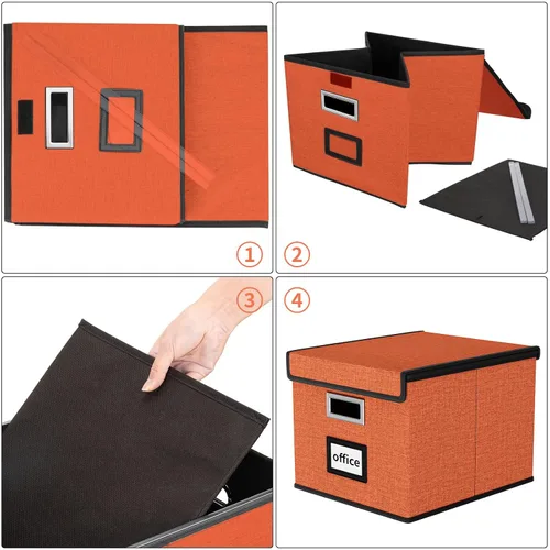 Miniatura 7 de Caja organizadora de archivos con tapa, organizador de carpetas de archivos plegable para almacenamiento de documentos de oficina, caja de archivos