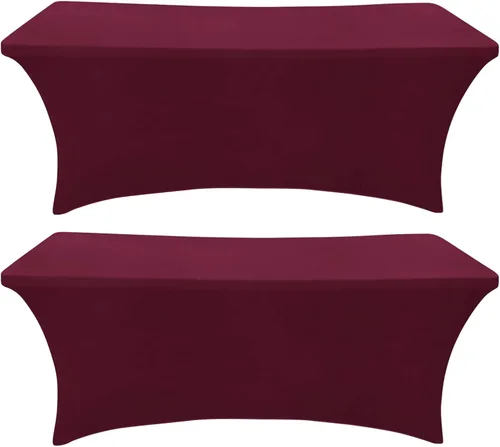SEPARO Paquete de 2 Cubiertas de Mesa de Spandex de 6 Pies Color Borgoña Mantel Rectangular Ajustado Tela Elástica Mantel de 6 pies Sin Arrugas para