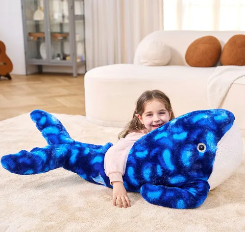 Miniatura 5 de IKASA Juguete de peluche grande de ballena azul, gigante, de 43 pulgadas, lindos juguetes suaves jumbo, enorme tamaño grande, esponjoso, oso