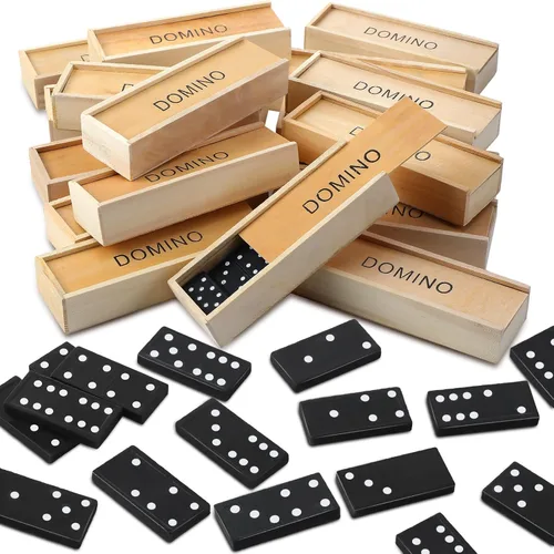 Hungdao Juego de 24 mini dominó para niños y adultos, 6 dominó dobles a granel, 28 azulejos de madera, juegos de mesa tradicionales de madera, doble