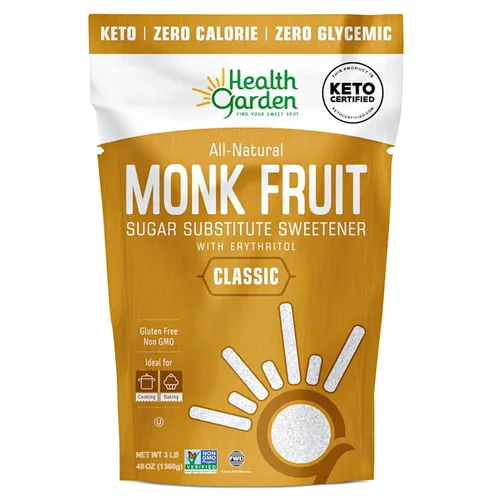 Health Garden Edulcorante de fruta de monje, clásico, sin OMG, sin gluten, sustituto del azúcar, Kosher, apto para dieta cetogénica (3 libras)