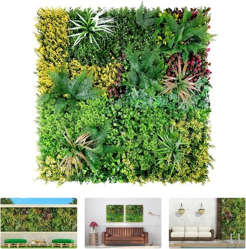 Miniatura 10 de Paneles de pared de plantas artificiales, paneles de boj verde de 40 x 40 pulgadas con protección UV, valla de privacidad de hiedra de hierba