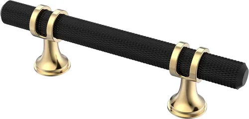 Miniatura 50 de Alzassbg Paquete de 6 pomos de barra de barra negra y plateada mate, AL6087CPMB 2 pulgadas de longitud, diseño de barra en T moleteada