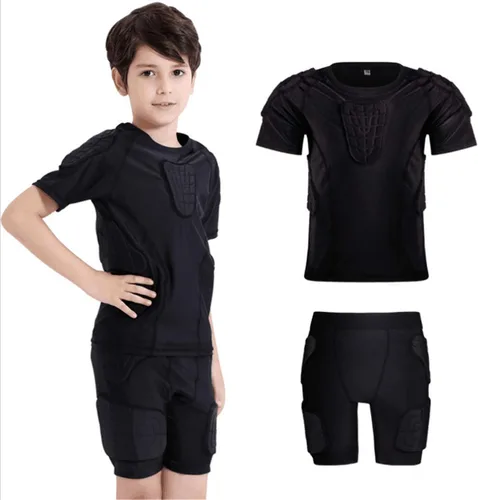 Pantalones cortos de fútbol para niños con almohadillas, traje de entrenamiento protector para baloncesto, protector de pecho acanalado para jóvenes