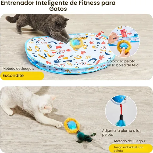 Miniatura 2 de Potaroma - Juguetes interactivos para gatos, pelota de movimiento rápido en alfombra de juego, pelota automática con movimiento activada por