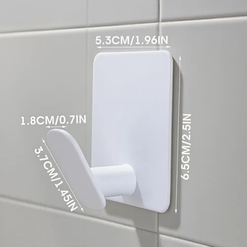 Miniatura 5 de DELITON Paquete de 4 ganchos adhesivos para toallas - Blancos, ganchos autoadhesivos resistentes para pegar en la pared, para colgar batas, abrigos
