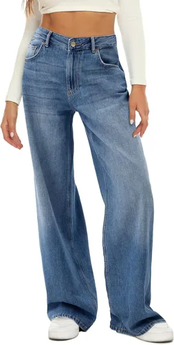 HDLTE Jeans de pierna ancha para mujer, pantalones holgados de cintura alta, pantalones de mezclilla holgados estilo boyfriend, Y2K