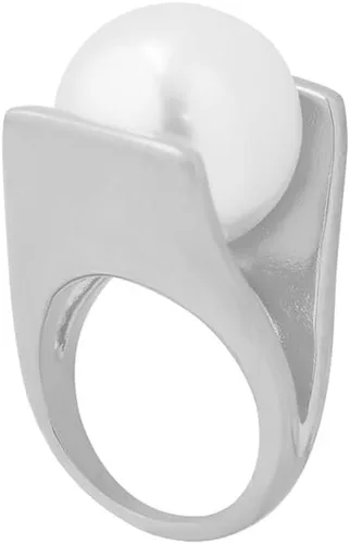 OIDIMS Anillo de perlas exageradas de acero inoxidable chapado en forma de Y de oro blanco, estilo único, anillos grandes personalizados para el