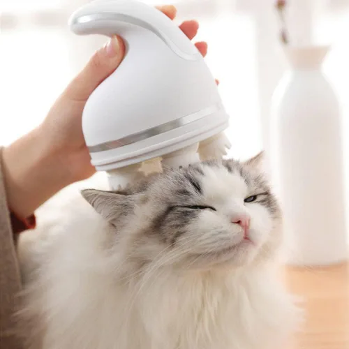 Petlex Masajeador eléctrico del cuero cabelludo para gatos, masajeador portátil de cabeza de mascotas, masajeador giratorio automático para el Blanco