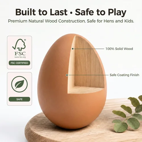 Miniatura 4 de LovesTown Huevos de madera para manualidades, 8 huevos falsos, caja de anidación de pollo, ayuda a poner gallinas y aves de corral para entrenamiento