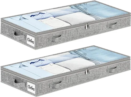 Miniatura 10 de Contenedores de almacenamiento debajo de la cama, paquete de 2 unidades, 4 pulgadas delgado de perfil bajo debajo de la cama, organizador
