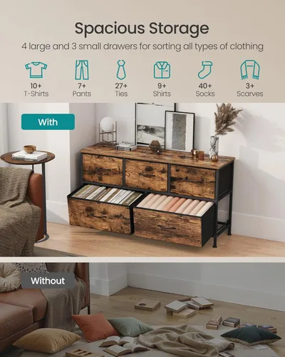Miniatura 4 de SONGMICS Cómoda para dormitorio, cómoda, acero, MDF, 5 cajones de tela no tejida, unidad organizadora de almacenamiento, armario, entrada, marrón