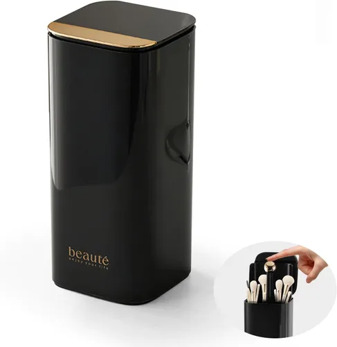 Miniatura 8 de DASITON Soporte para brochas de maquillaje con tapa, organizador de brochas de maquillaje de 4 ranuras, organizador de cosméticos de maquillaje