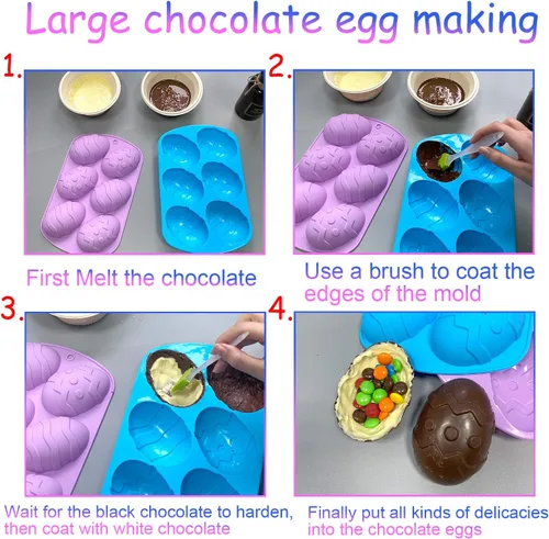 Miniatura 6 de Moldes de chocolate para huevos de Pascua, silicona, grandes y pequeños, 5 patrones, huevos de chocolate y pasteles de bricolaje