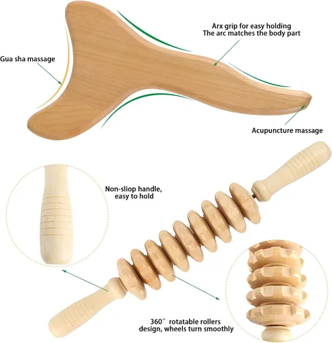 Miniatura 5 de 2 herramientas de madera Gua Sha, herramienta de drenaje linfático, herramientas de masaje de terapia de madera, herramientas manuales Gua Sha
