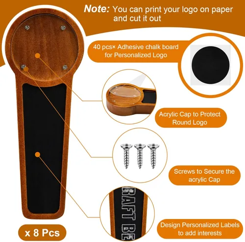 Miniatura 3 de Marsui Paquete de 8 pizarras de madera para cerveza, mango de barril para Kegerator con logotipo intercambiable y 8 bolígrafos, bar, restaurante