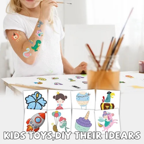 Miniatura 6 de EMOME 204 hojas de tatuajes temporales para niños, tatuajes envueltos individualmente para niños y niñas, suministros de regalos de fiesta