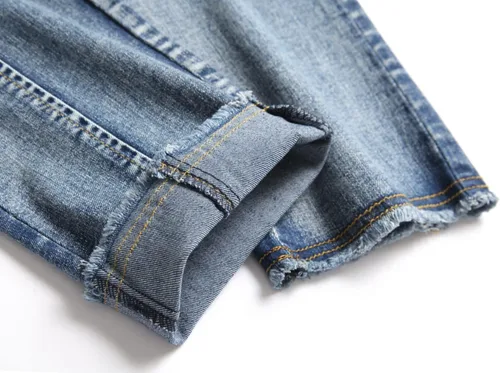 Miniatura 9 de XIMXIMMTIAN Jeans rectos de motociclista para hombre, desgastados, desgastados, ajustados, rectos