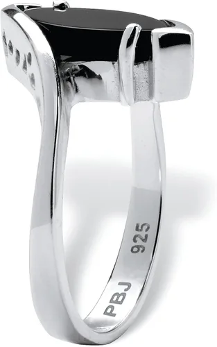 Miniatura 2 de Anillo de ónix negro natural en forma de marquesa de plata de ley