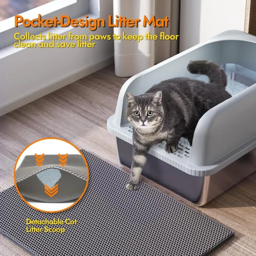 Miniatura 6 de Caja de arena para gatos de acero inoxidable con tapa, 20 pulgadas de largo x 14.2 pulgadas de ancho x 11.8 pulgadas de alto, caja de arena grande