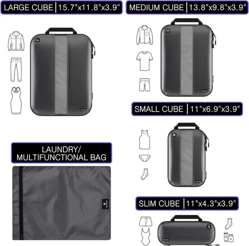 Miniatura 6 de Cubos de embalaje de compresión ultraligeros prémium para viajes, juego organizador de equipaje Bag Factor, Gris