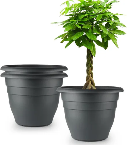 Miniatura 16 de RooTrimmer Juego de 10 macetas de 8 pulgadas con agujeros de drenaje y platillos, macetas para plantas de interior y exterior, macetas de orquídeas