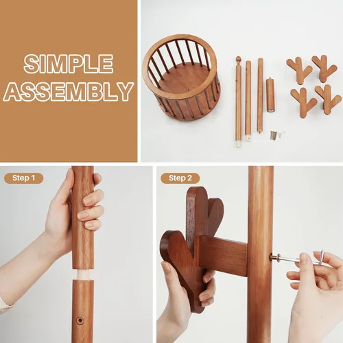 Miniatura 8 de Uniclinens Perchero de madera independiente – Perchero independiente resistente, perchero de madera con 6 ganchos, aspecto creativo de rama de árbol
