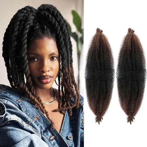 Miniatura 71 de Cabello afro trenzado elástico color marrón claro de 16 pulgadas, paquete de 3 T27, cabello afro preesponjado y trenzado elástico, cabello afro
