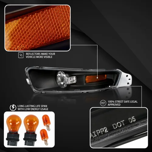 Miniatura 3 de Autozensation Compatible con Ford Mustang Gt V6 L+R 2005-2009, carcasa negra, luces de parachoques de lente transparente