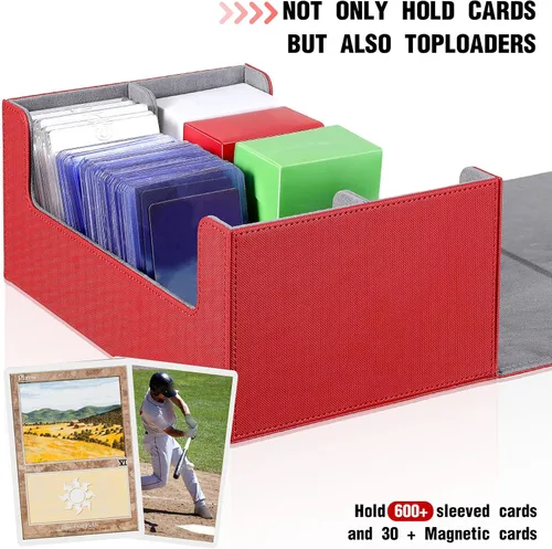 Miniatura 3 de Yexiya 7 cajas de cartas de cubierta, 1 funda de almacenamiento de cuero con 6 cajas de almacenamiento de plástico para jugar Mtg Tcg (rojo, gris)