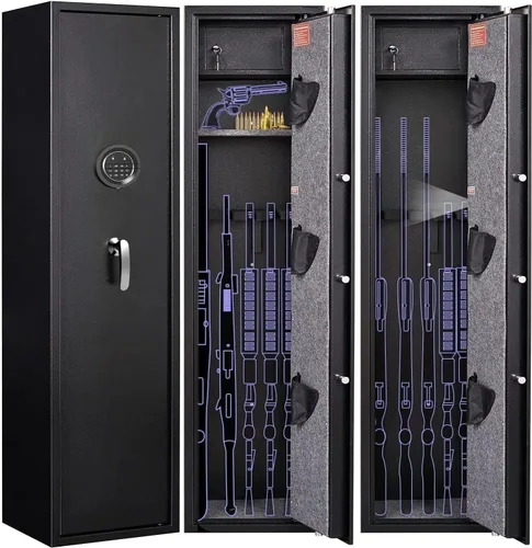 Miniatura 9 de Marcree Caja fuerte biométrica para pistola de rifles, de acceso rápido para 5 pistolas con caja de bloqueo, caja fuerte para pistola larga