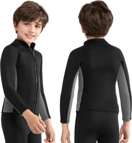 Miniatura 5 de Trajes de neopreno para niños, 0.118 in, de manga larga, con cremallera frontal, para niños y niñas, para mantener el calor en deportes acuáticos